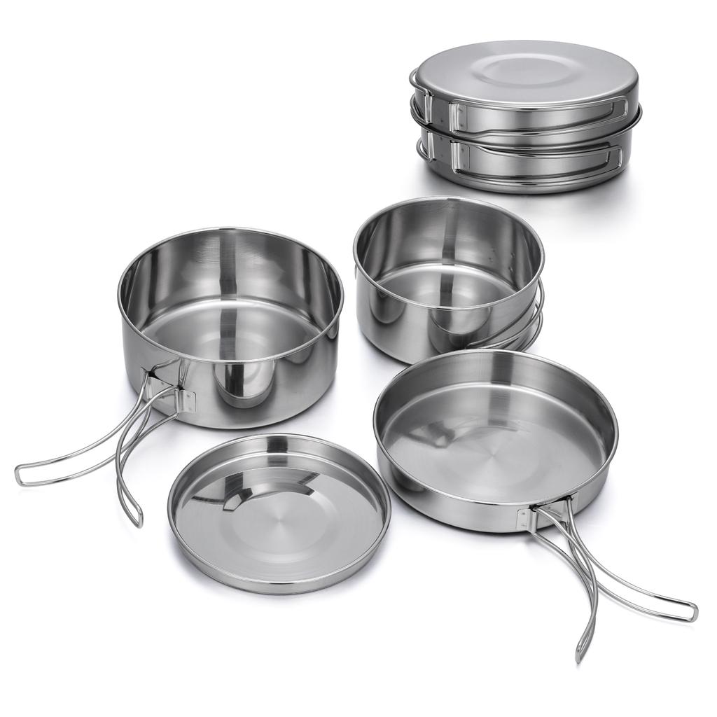 Outdoor Stainless-Steel Camping Cookware Set Hiking Backpacking Cooking Picnic Bowl Pot Set for Hiking, Camping, Picnic