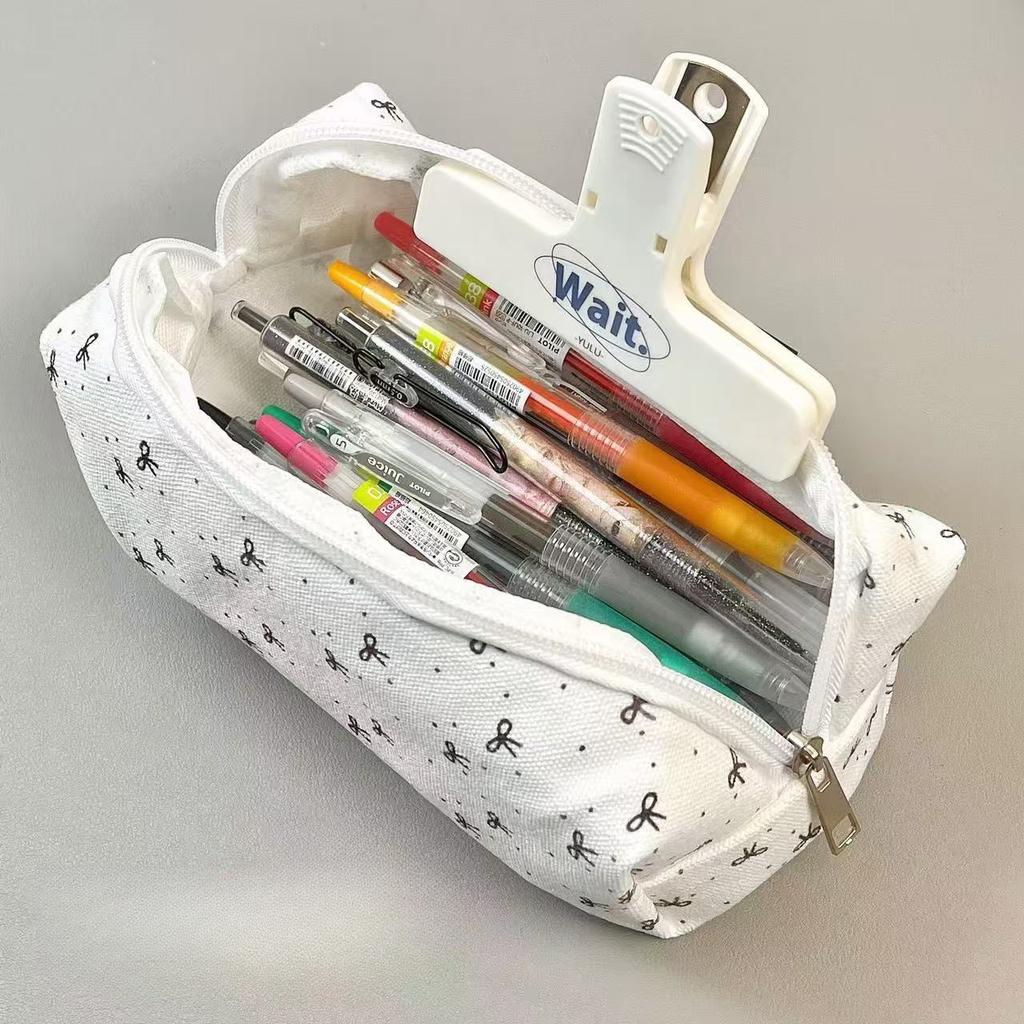 1 шт. Простой черный пенал с бантом для студента, корейская мода, милый пенал, портативная большая вместительная сумка для канцелярских принадлежностей