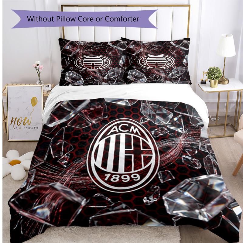 AC Milan Pattern Printed 3PCS Bedding Set Soft Skin-Friendly Washable Duvet Cover & Pillowcases Set All Season Bedroom