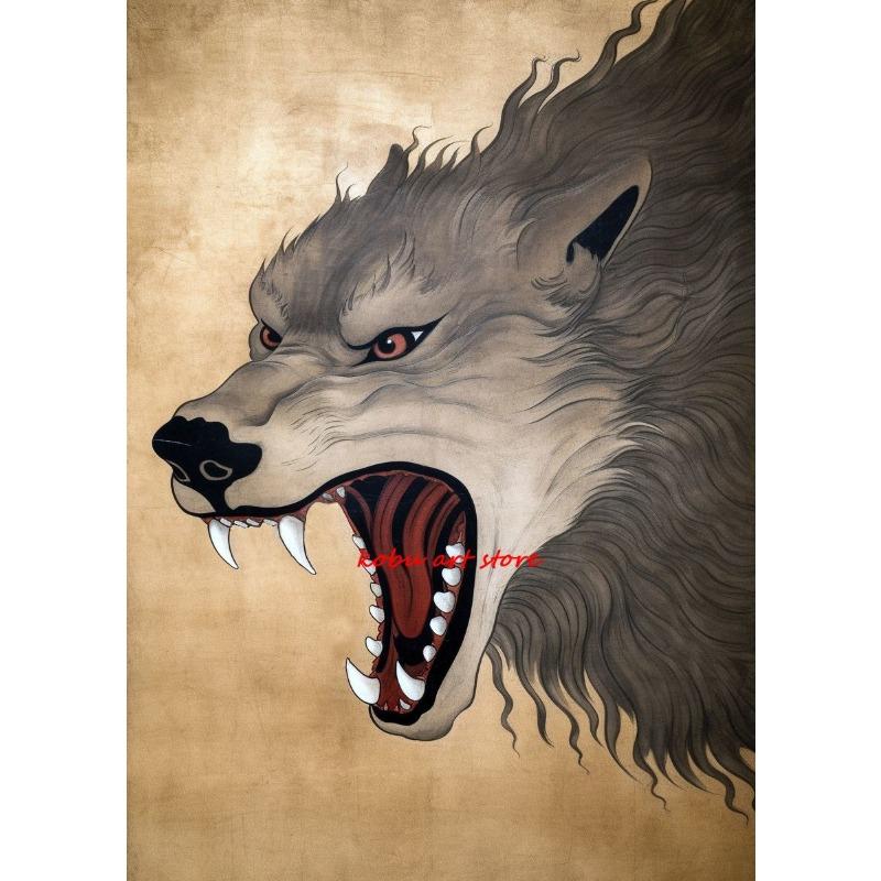 Traditional Japanese Ukiyo-e Lion Wolf Lynx Fox Vintage Animals Poster Print Canvas Painting Wall Picture for Room Home Decor