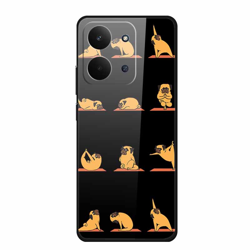 Glass Back Cover For Redmi 15C 4G Case 15 C Cute Cartoon Hard Tempered Glass Case Soft Bumper For Redmi 15C Cases Coques Fundas