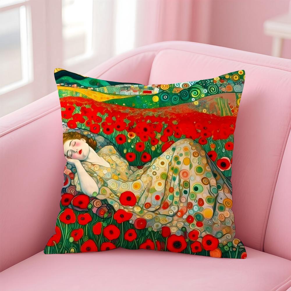 Art Gorgeous GGustav KKlimt Oil Painting Cushion Cover Pillow Case Soft Skin Friendly Fabric Comfort Concealed Zipper