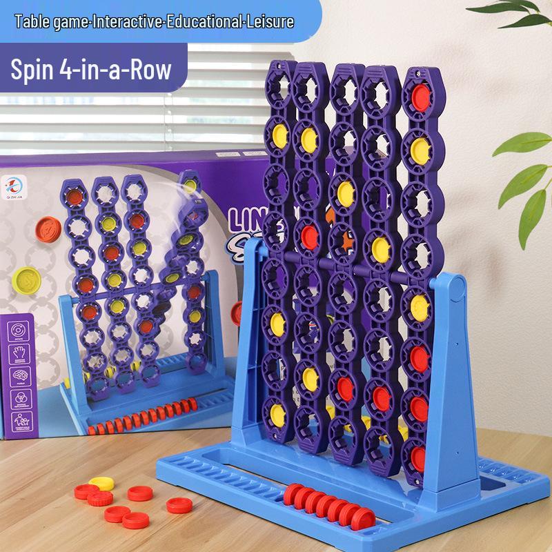 Educational Rotating Four-in-a-Row Table Game for Indoor Play