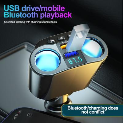 Автомобильный прикуриватель-разветвитель с двумя USB-портами QC3.0, быстрое зарядное устройство, 12 В/24 В, автомобильные FM-передатчики, Bluetooth, беспроводное автомобильное зарядное устройство