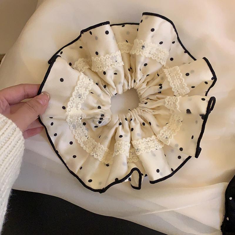 Fabric Satin Polka Dot Lace Large Intestine Hair Band Women's Fashion Elegant Temperament Headband Niche High-end Hair Accessories