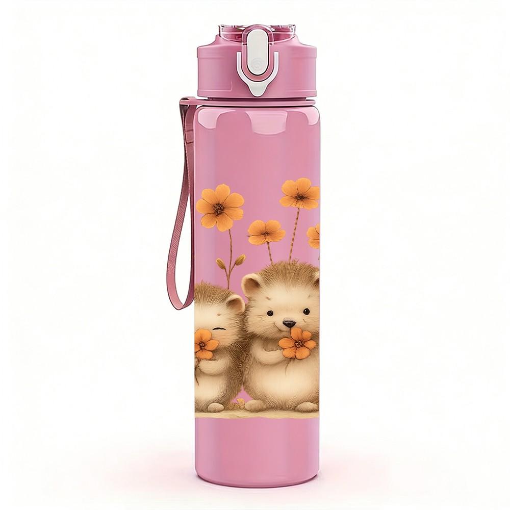 1PC Four Fluffy Hamster Figures 750ml Color Plastic Sports Water Bottle Leakproof Flip Straw Lid For Sports Office Home Use