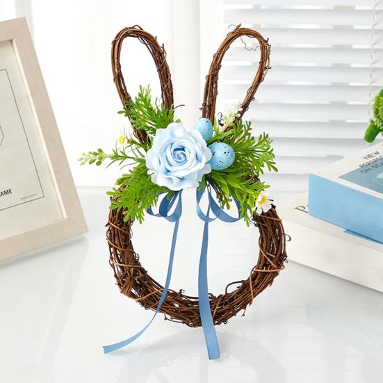 Пасхальный венок Пасхальный кролик Венок из веток с искусственными цветами Яйца Входная дверь