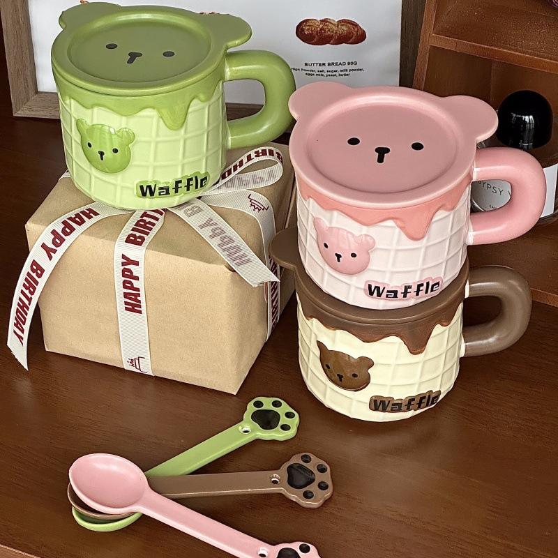 Милая маленькая кружка из керамики с вафлями в виде медвежонка в подарочной коробке для девочек, подарки на день рождения для лучшей подруги, практичные сувениры
