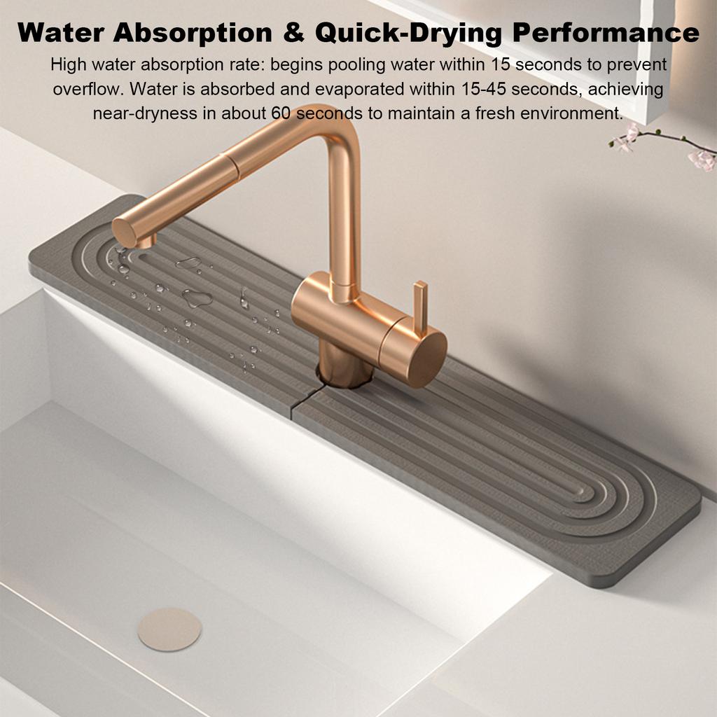 Diatomite Fast Drying Sink Faucet Mat 23.62x3.94in Water Absorbing Guard & Sink Protectors for Bathroom Counter