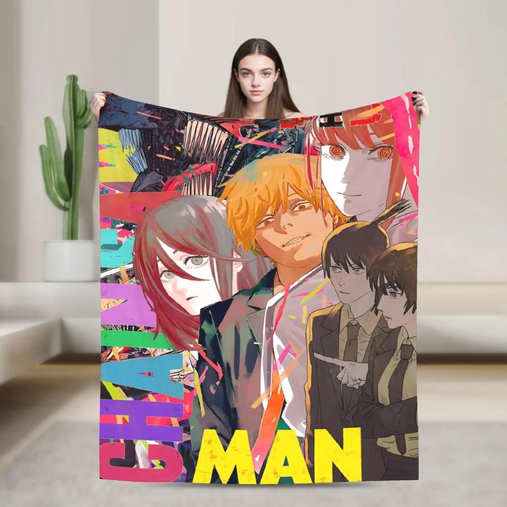 ChainsawsMan Reze Fleece Blanket  Soft Warm Anime Movie Throw Blanket for Home Living Room Dorm Gift