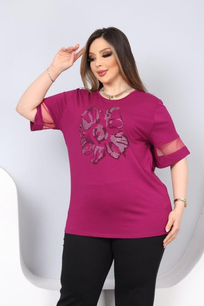Женская блузка большого размера Блузка большого размера с каменным цветочным узором спереди