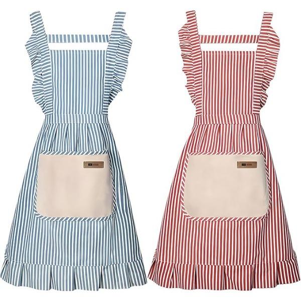 Фартук для кухни для женщин и девочек - 2 шт. Фартуки для готовки с кружевными карманами и шнурами, маслостойкие, устойчивые к пятнам, из хлопка и льна, кораллового флиса для готовки, выпечки, барбекю