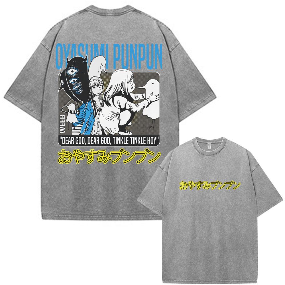Oyasumi Goodnight Punpun God Tanaka Manga Vintage Washed Tshirts Men Women Clothing Fashion Harajuku Casual Oversized T Shirts