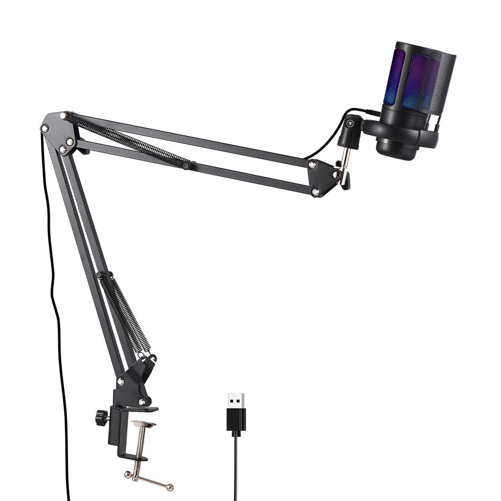 Gaming Microphone USB Microphone Set for PC Condenser Mic Gain Control Colorful Atmosphere Lighting