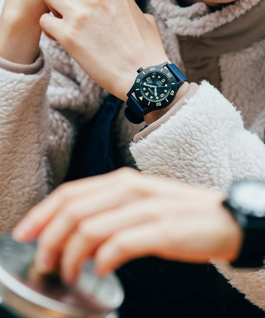 Ремень TRIWA Watch Campus Recycled Japan Navy x Black TIME FOR SUB OCEANS CAMP из переработанного морского пластика 10 ATM для мужчин и женщин (унисекс)