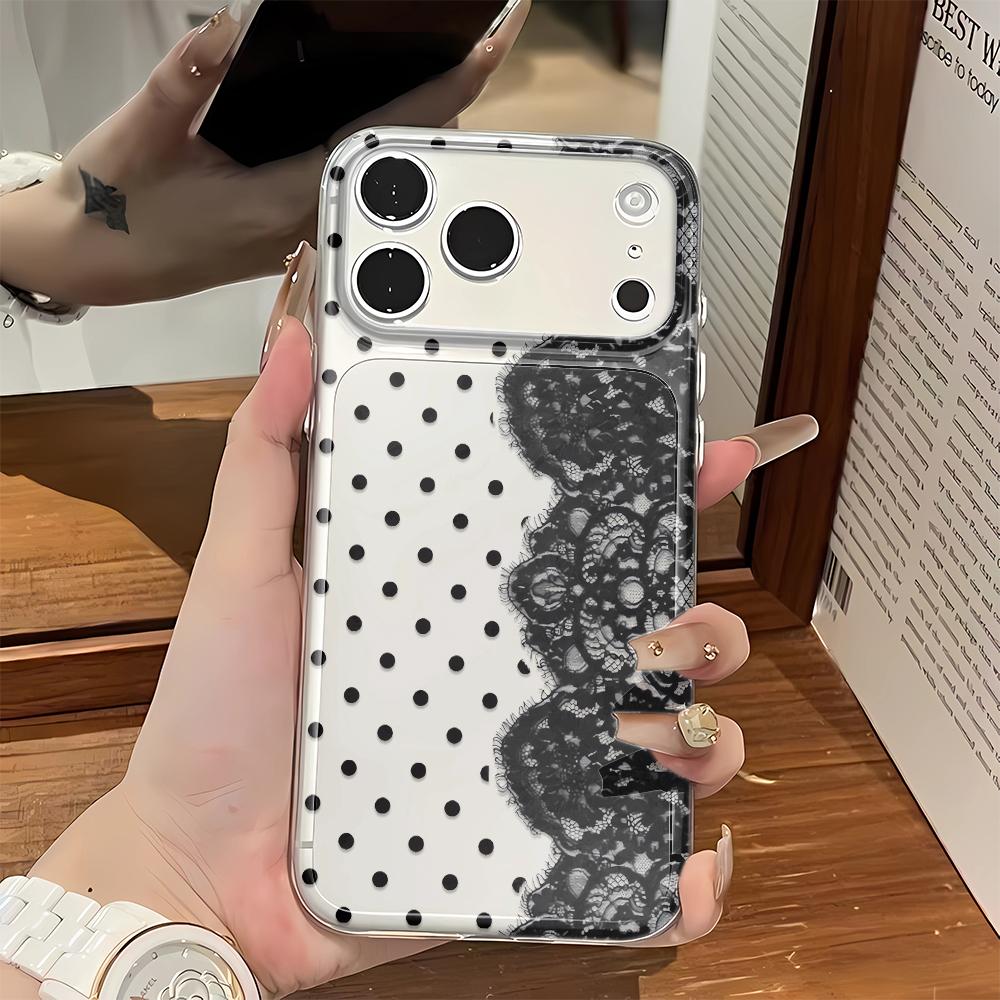 Polka Dot Lace Phone Case For Iphone 17 Pro Max 17 16 Pro 15 14 13 12 11 14 Plus Air Shockproof Silicone Soft Cover