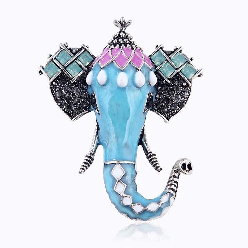 Her Lab | Великолепная тщательно продуманная костюмная брошь в стиле ар-деко со слоном, бирюзовой эмалью и цветными стразами