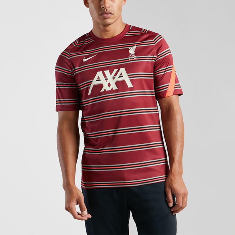 Nike Warm-Up Training Short Sleeve Football Shirt 21-22 Season Liverpool Men Tops Red DB0254-678