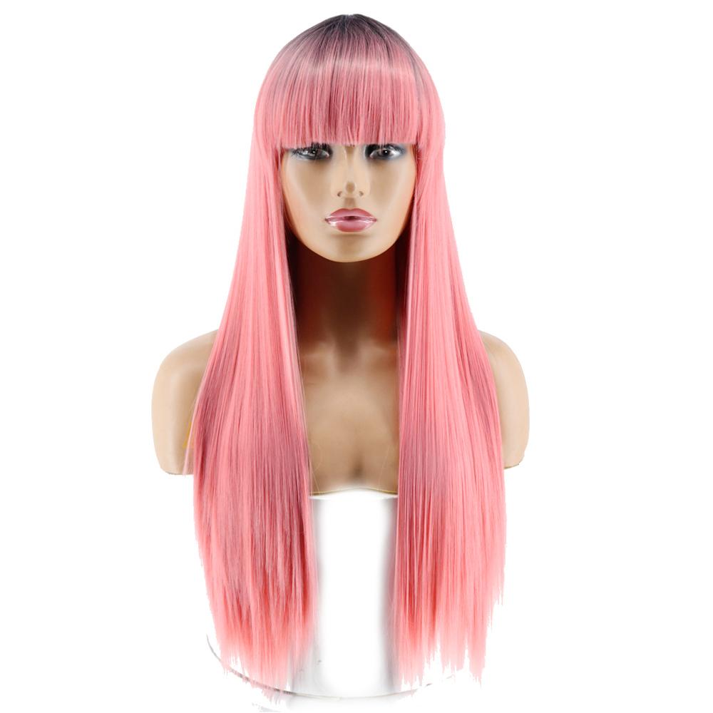 MISS WIG Длинный прямой парик Косплей Черный Серый Парик для женщин с челкой Парик из синтетического высокотемпературного волокна