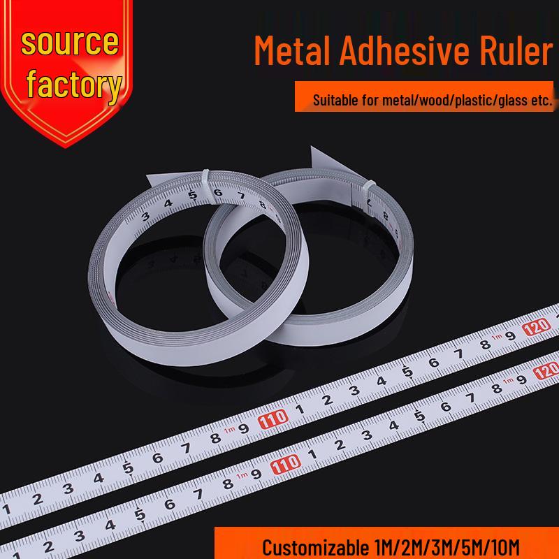 Self-Adhesive Steel Ruler with Measuring Tape Strip and Reverse Mechanical Scale