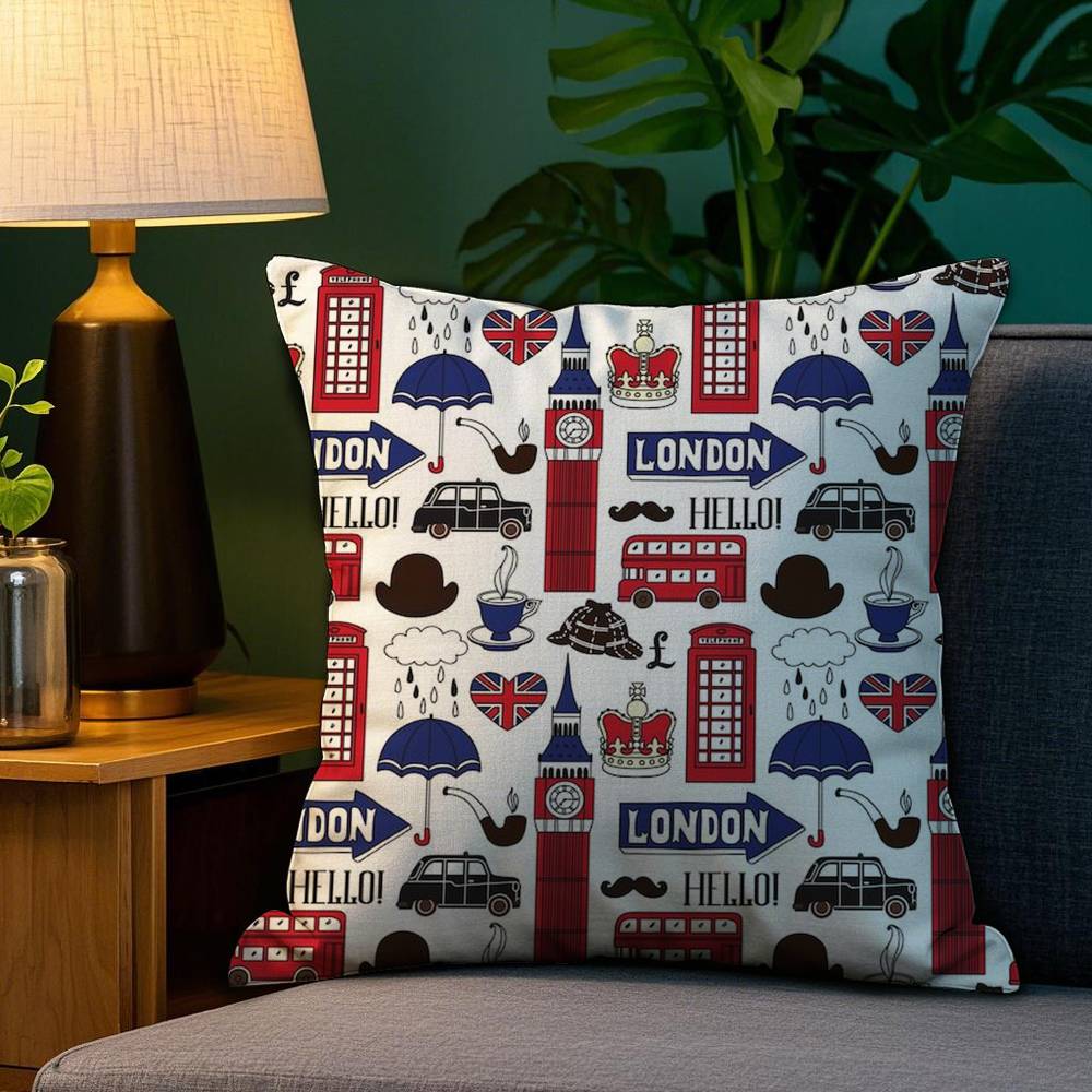 LOVE England Printed Pillow Case Sofa Living Room Bedroom Double-sided Printing Square Cushion Nap Time Pillow Case