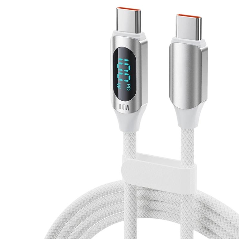 Плетеный USB C кабель для быстрой зарядки с дисплеем питания, Type C шнур PD100 Вт для зарядки ноутбука, планшета и телефона