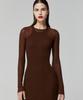 Lady Volume Cutting Halter Slim Knit Dress_Brown