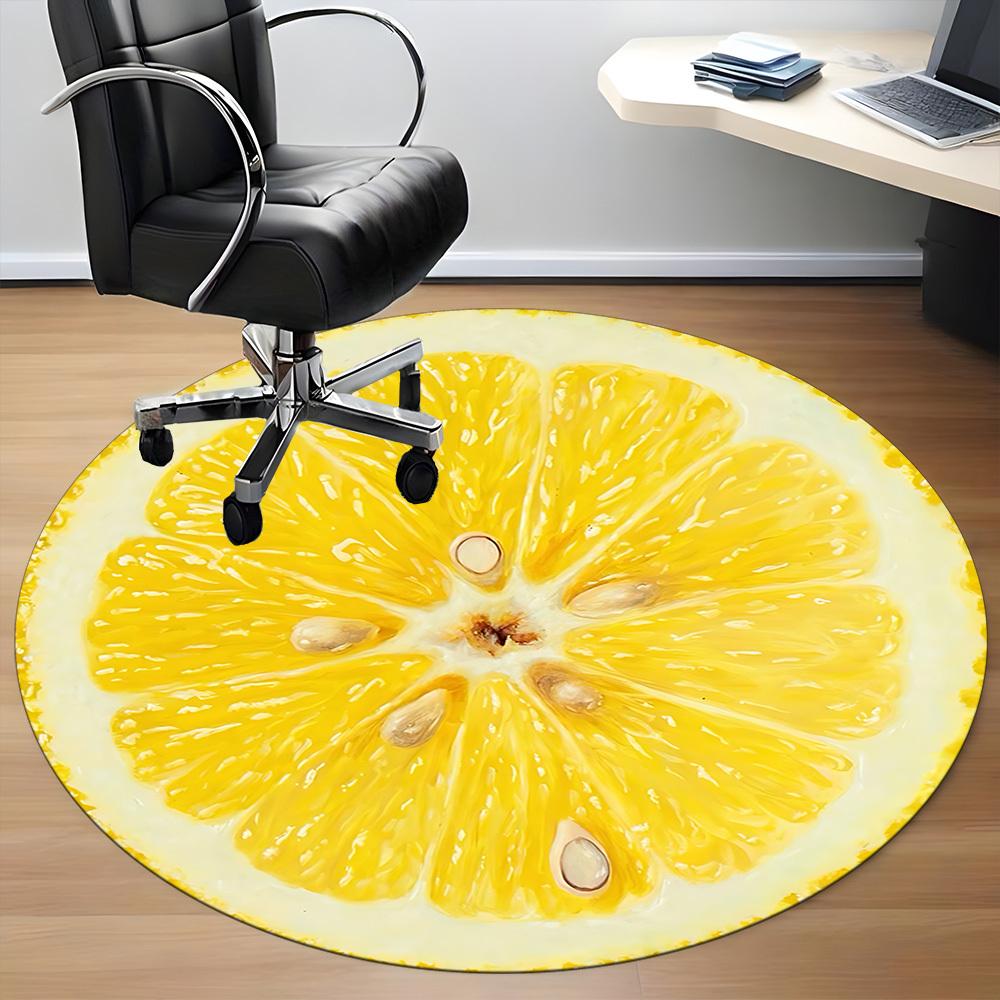 1pc Lemon Slice Chair Carpet for Office, Indoor Non Slip Washable Polyester Fiber Carpet,