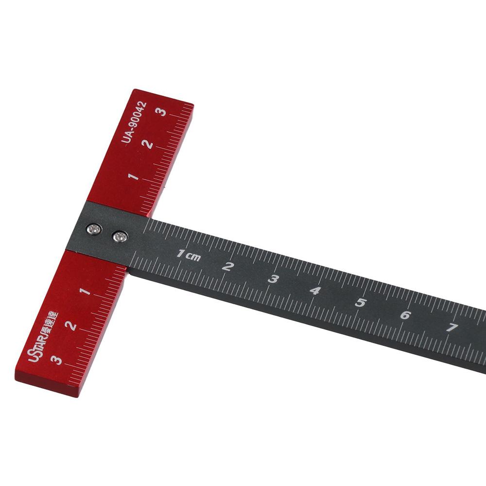 Silver & Red T-Shaped Square Ruler 6 Inch Scale Ruler DIY Hobby Model Making Tools