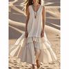 Pleated Long Dress Woman Spring Fashion V Neck Loose Maxi Dress Summer Sleeveless Tank Boho Beach Dress