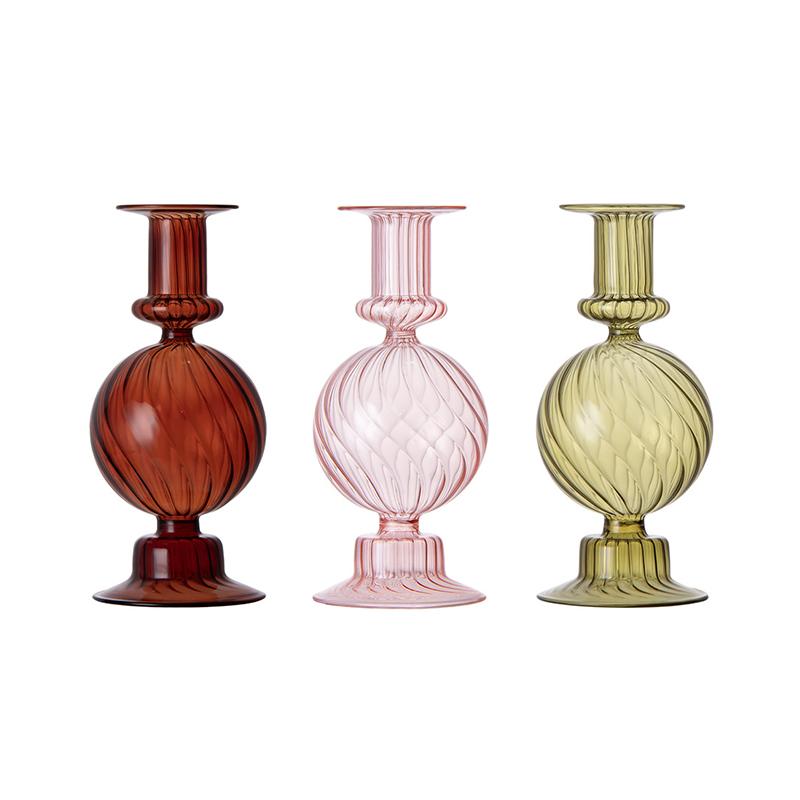 1PC Glass Candlestick Home Decoration Hydroponic Vase For Party Wedding Birthday Candle Stand Glass Crafts 20X8cm