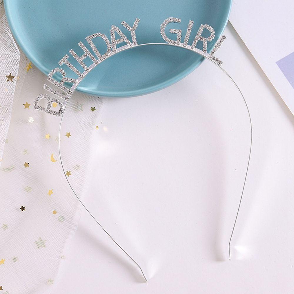 Letter Zinc Zinc Alloy Rhinestone Crown Korean Style Hair Hoop Female Jewelry Happy Birthday Headband