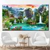 Large Scale 5DDIY Diamond Painting, Mountain Waterfall, Natural Lake, Crane Embroidery, Feng Shui, Happiness Home Decoration