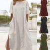 Casual Loose Summer Maxi Dress with Short Sleeves and Pockets