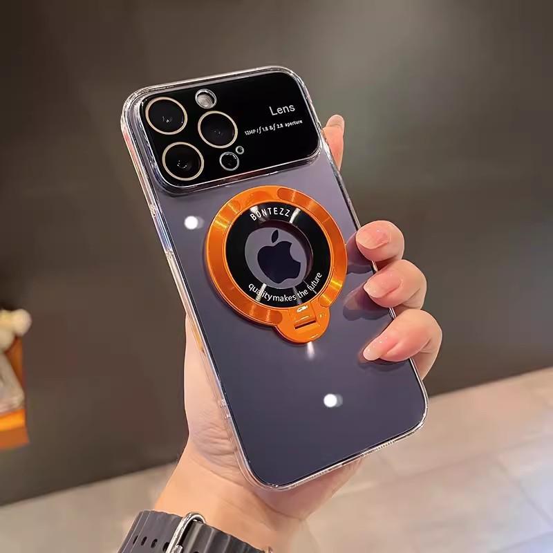Большая оконная магнитная подставка Подходит для iPhone15 Полностью закрывающий чехол для телефона Прозрачный Apple 14 Pro Гальванизированный защитный чехол