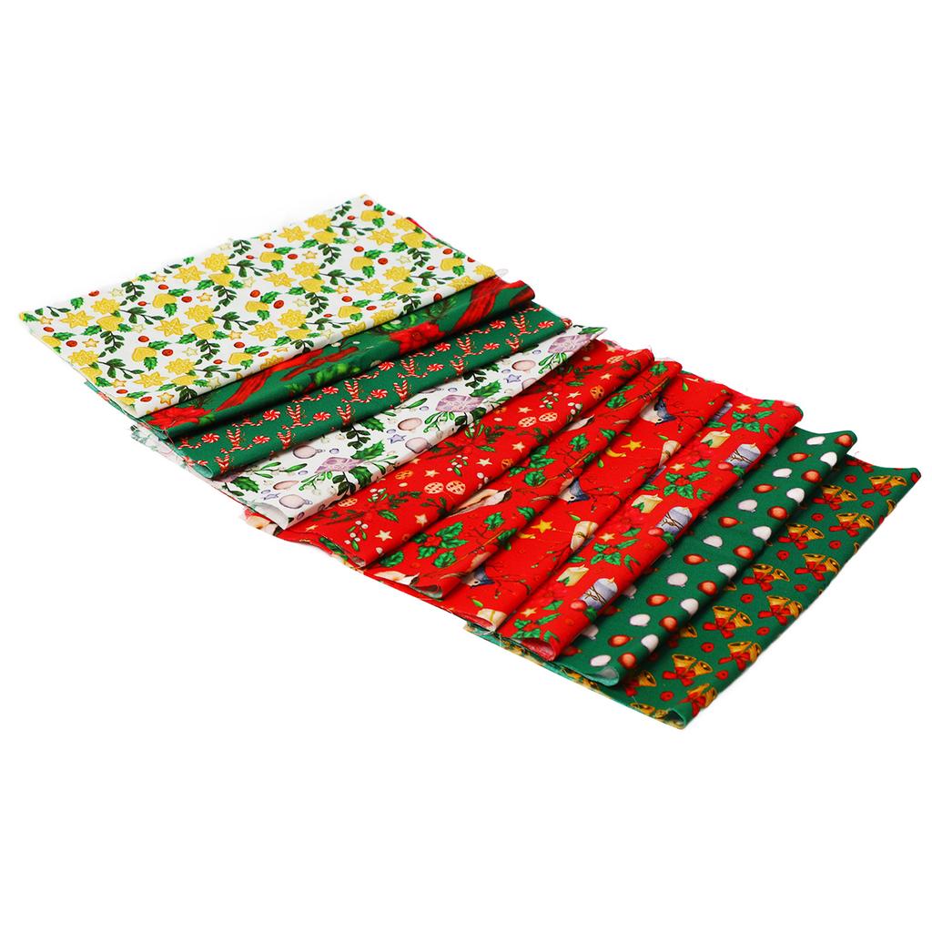 10pcs Christmas Cotton Fabric Different Patterns Multi Colors Pure Cotton Quilting Fabric for Christmas DIY Craft Sewing 25x25cm / 9.8x9.8in