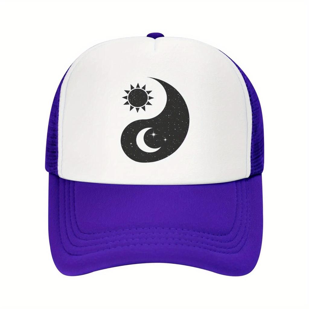 Yin Yang Sun Moon Graphic Trucker Hat Green White Adjustable Unisex Baseball Cap Casual Outdoor