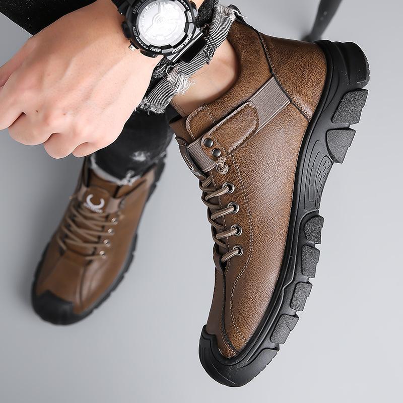 Men's Shoes Round Head Autumn and Winter Casual Leather Shoes Men's Velvet Warm Low-top Cotton Shoes Non-slip Thick-soled Snow Boots