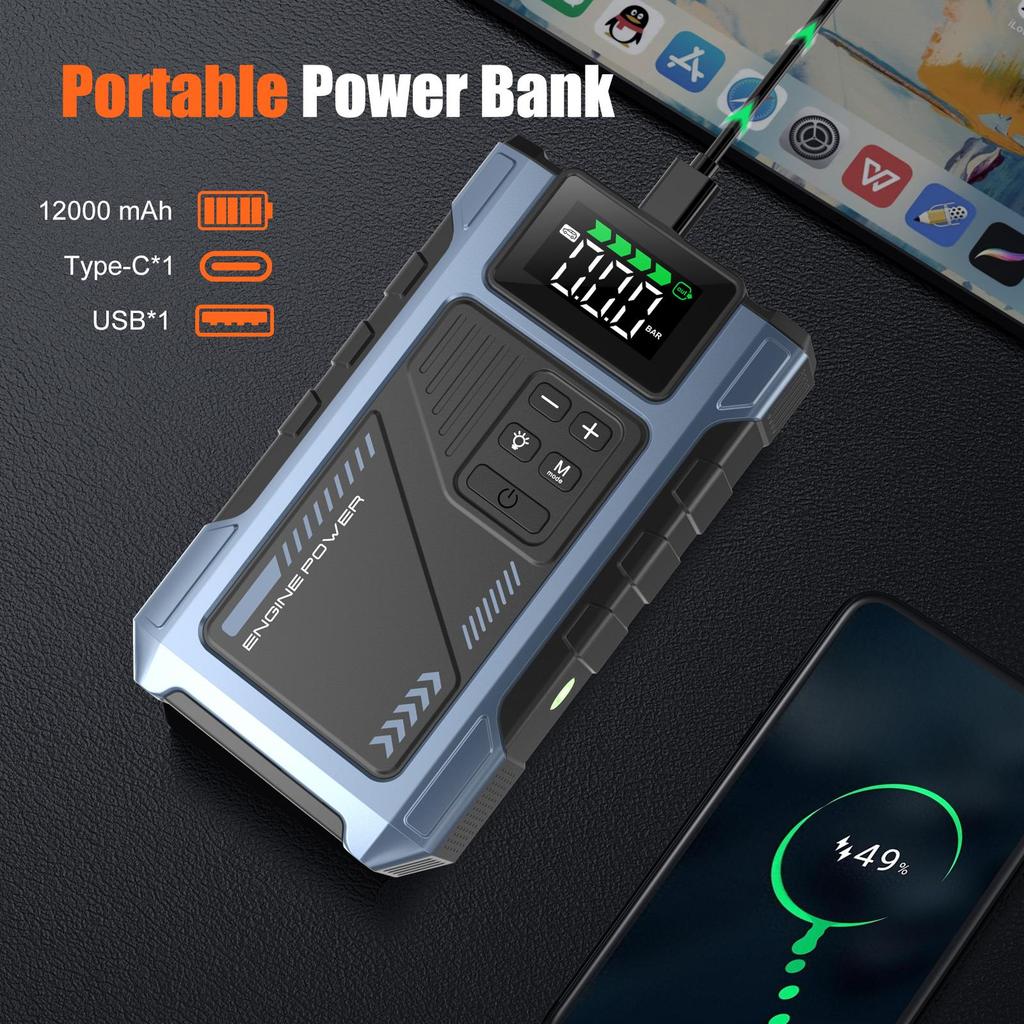 Автомобильный пусковое устройство бустер повербанк зарядное устройство для аккумулятора с воздушным компрессором 150 фунтов на квадратный дюйм Eigotrav U2 12 В 6000 А 12000 мАч