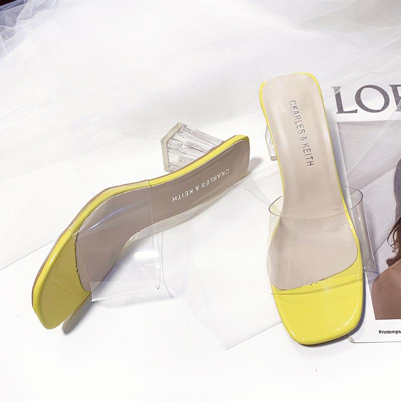 Fashion Comemore Crystal Clear Transparent Heel Slippers Female Shoes Middle Heels Comfortable New Summer Women Fashion Mules Slides 42