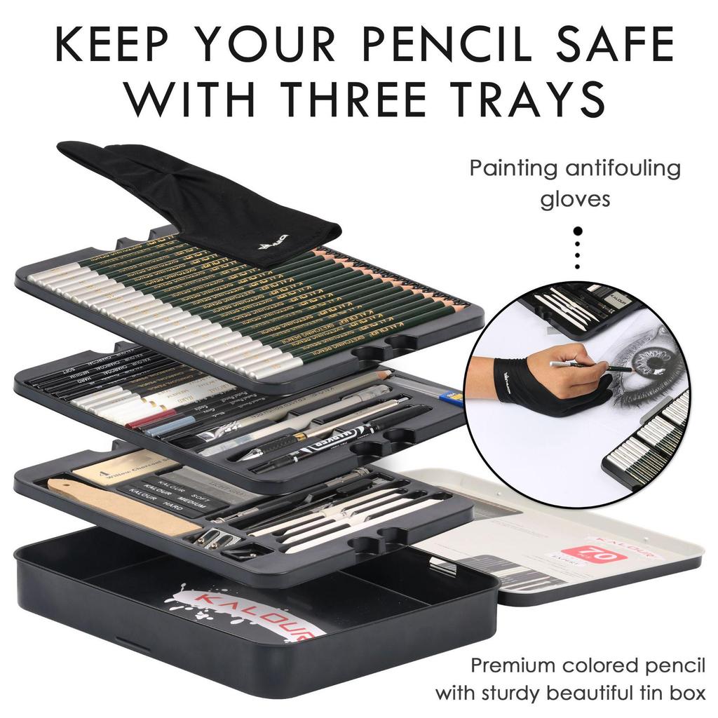 Набор из 70 предметов в жестяной коробке для рисования и скетчинга