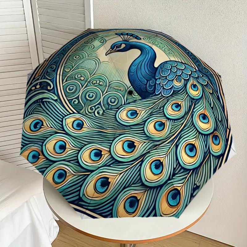 1pc Peacock Feather Artwork Umbrella with Plastic Handle,Suitable for All Seasons Home Travel Outdoor UmbrellaDD1722