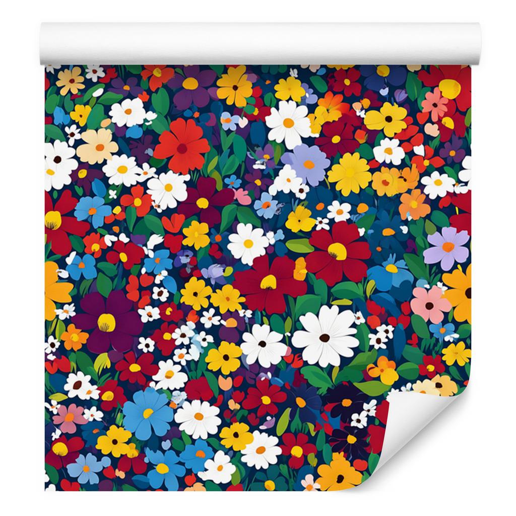 Wallpaper Small Flowers Blue and Red for Living Room and Bedroom 50x1000