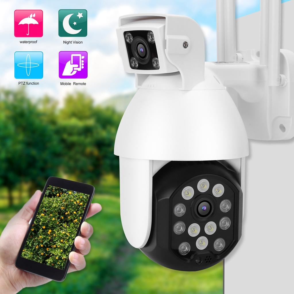 Камера видеонаблюдения 1080P WIFI с двумя объективами, функцией автоматического слежения, полноцветная камера ночного видения с 22 лампами