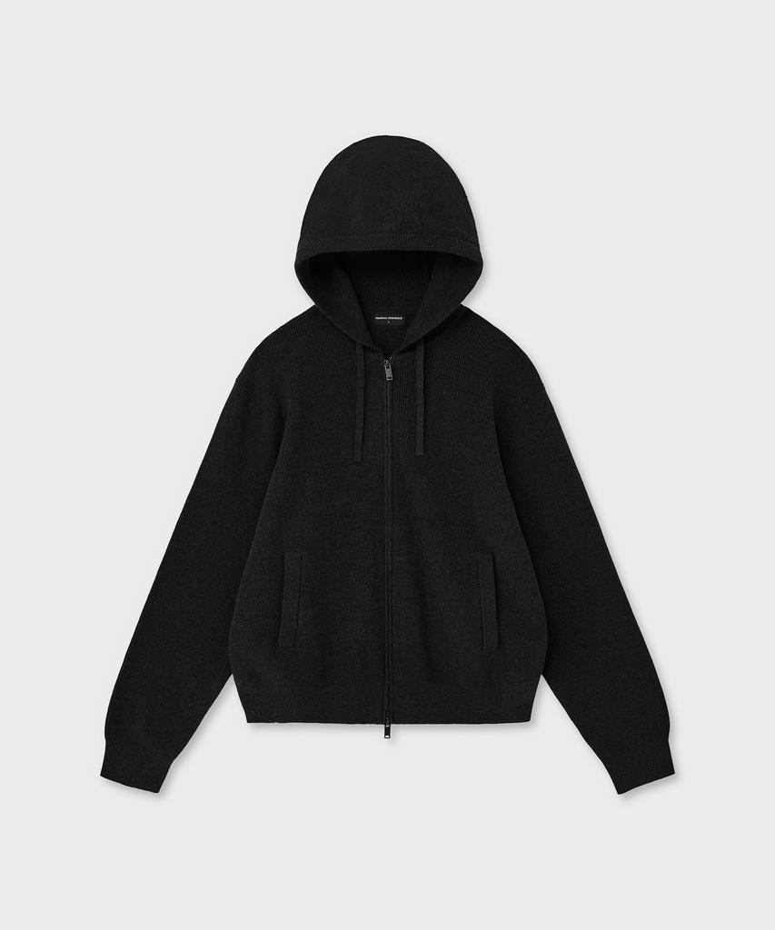 MUSINSA STANDARD Washable Supima Cotton Knit Hooded Zip-Up [Black]