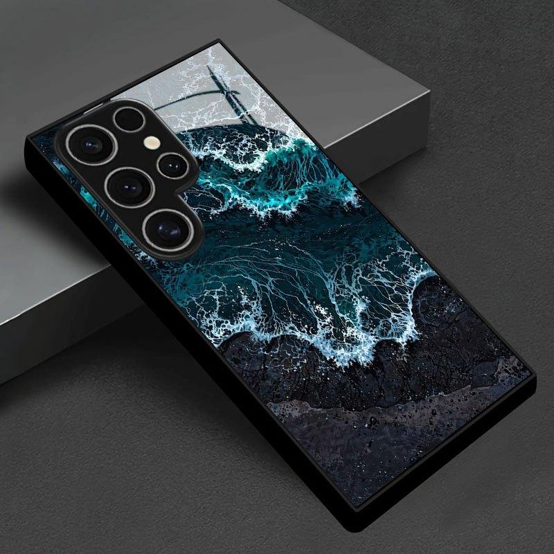 Стеклянный чехол для телефона с рисунком волн и камней, подходит для Samsung Galaxy S26 S25 S24 S23 S22 S21 S20 FE/Ultra/Plus, противоударный