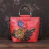 Johnature Retro Large Capacity Luxury Handbags Women Bags Designer Genuine Leather Casual Tote Rose Shoulder Bags