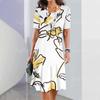2025 New Ladies Floral Print Summer Elegant Dress Round Neck Short-sleeved Dress Fashion Oversized Clothes