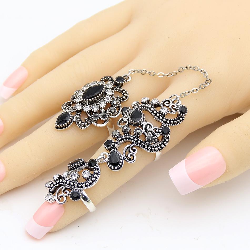 Turkish Double Finger Rings For Women Flower Ethnic Jewelry
