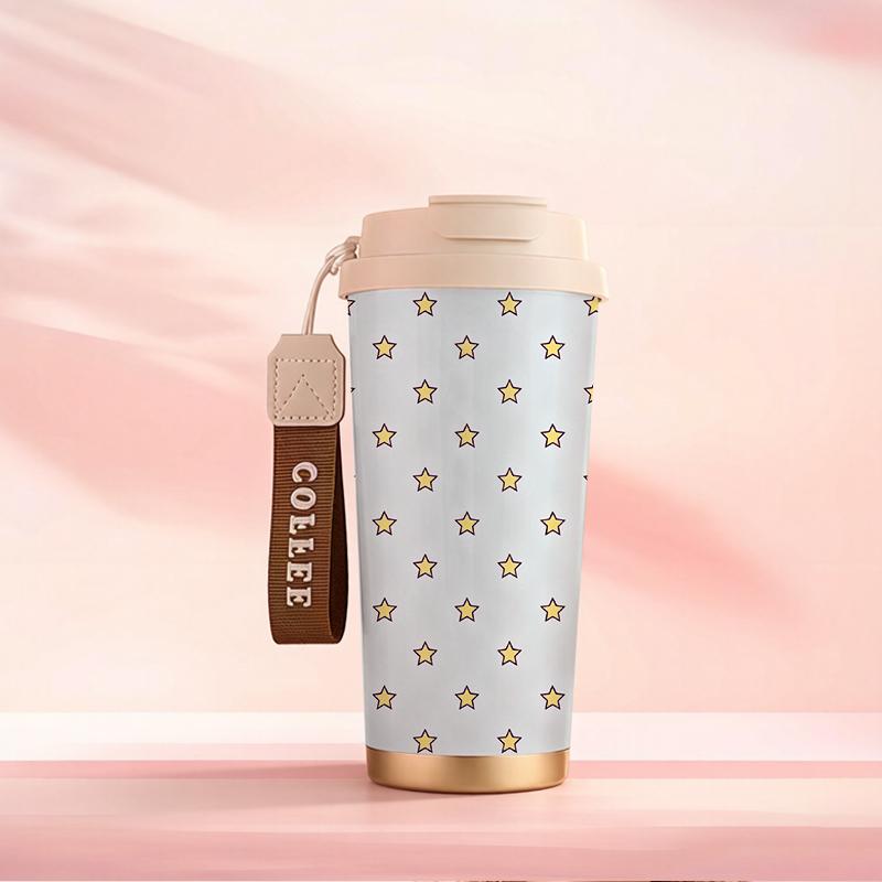 Coffee Mug 532ml Five-point Star Element Lanyard Insulated Cup Heat Proof Travel Cup Gift Cup Leakproof Hand Cup Large Capacity Cup